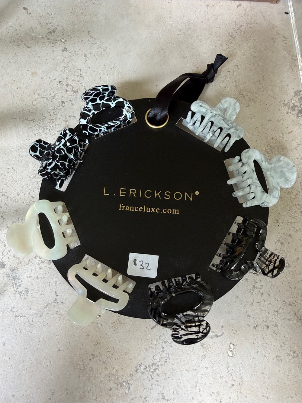 NWT FRANCE LUXE Mix & Match Mini Hair Claw Set - Black White Pearlescent Marble